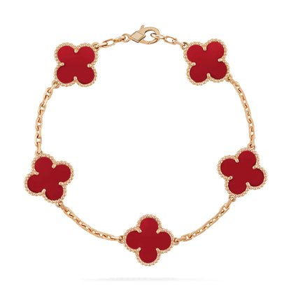 Clovers 5 Motifs Red Agate Bracelet