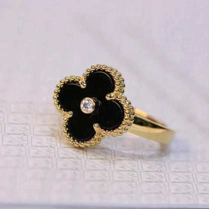 Clovers Onyx Diamond Ring 3 Colors