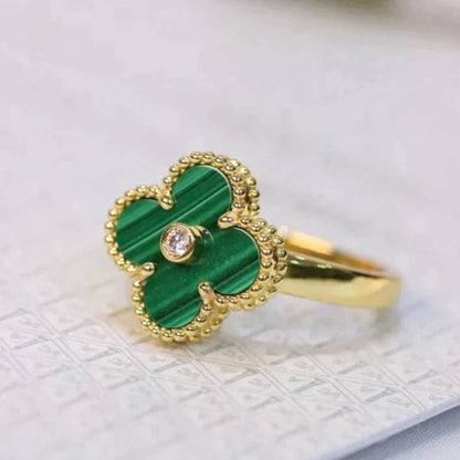 Clovers Malachite Gold Diamond Ring