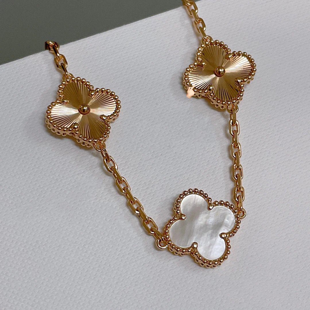 Clovers 5 Motifs White Mop and Gold Bracelet