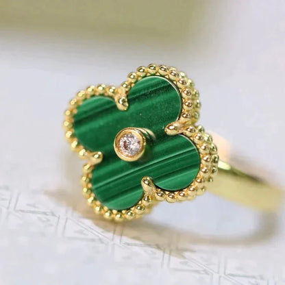 Clovers Malachite Gold Diamond Ring