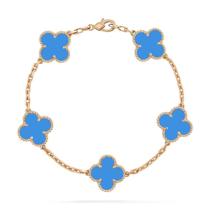 Clovers 5 Motifs Blue Agate Bracelet