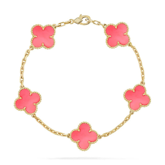 Clovers 5 Motifs Pink MOP Bracelet