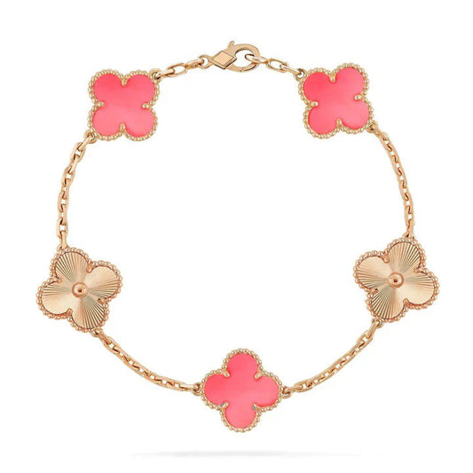 Clovers 5 Motifs Pink and Gold Bracelet