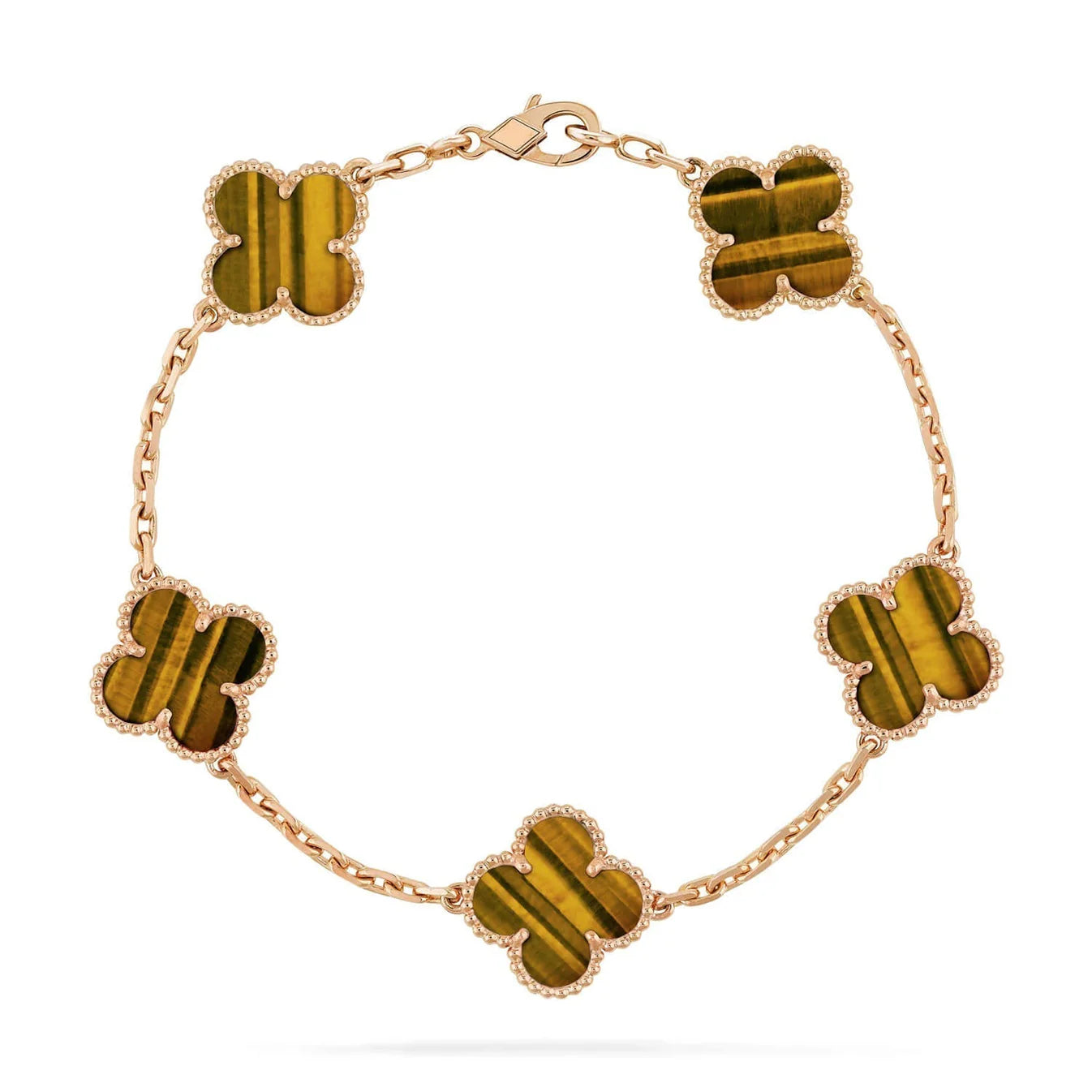 Clovers 5 Motifs Tiger Eye Bracelet