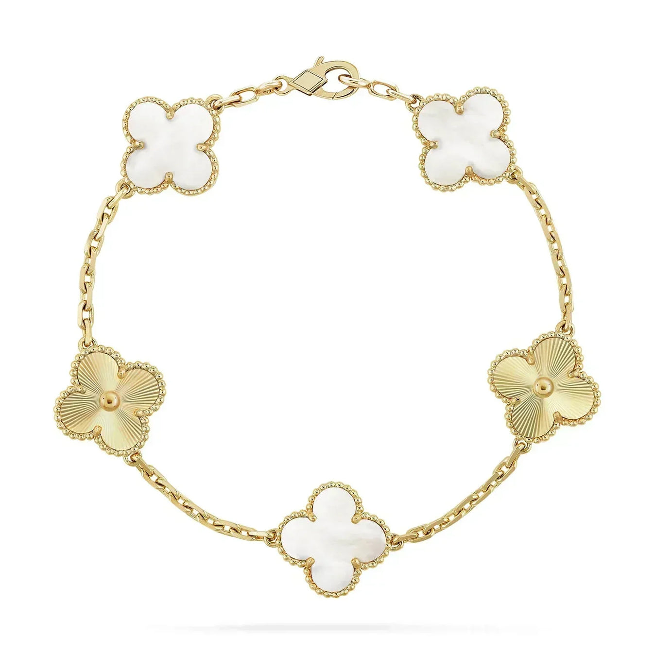 Clovers 5 Motifs White Mop and Gold Bracelet