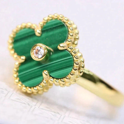 Clovers Malachite Gold Diamond Ring