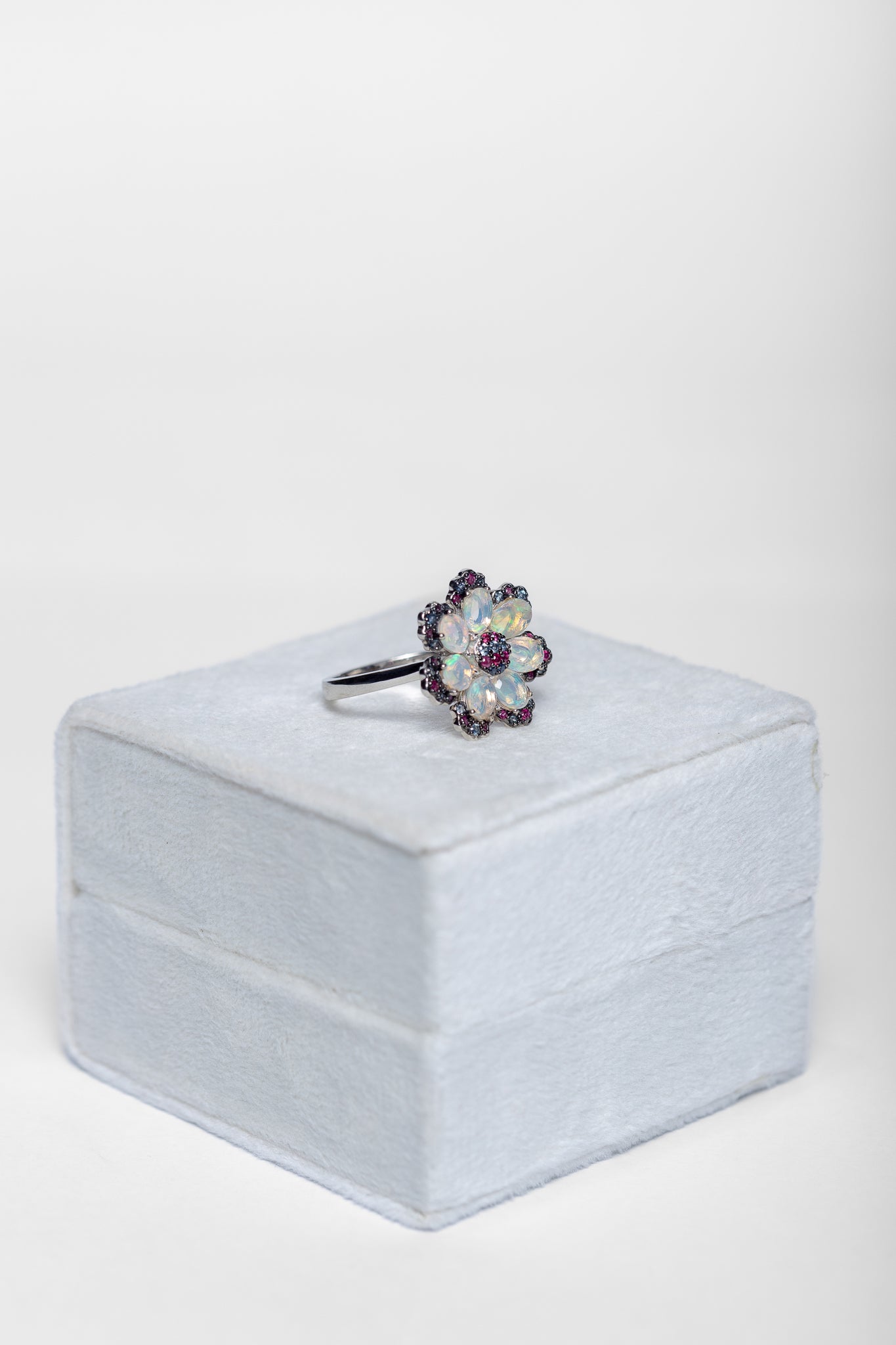 925 Sterling Silver Opal and Ruby Ring