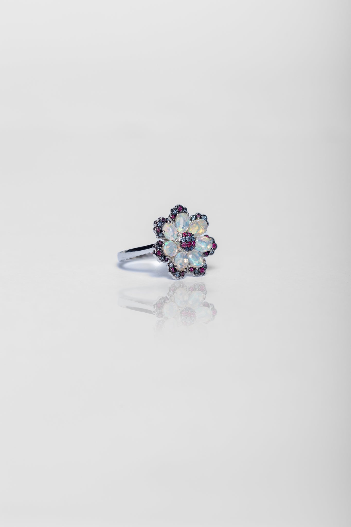 925 Sterling Silver Opal and Ruby Ring