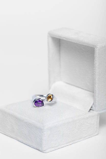 925 Sterling Silver Amethyst and Citrine Ring