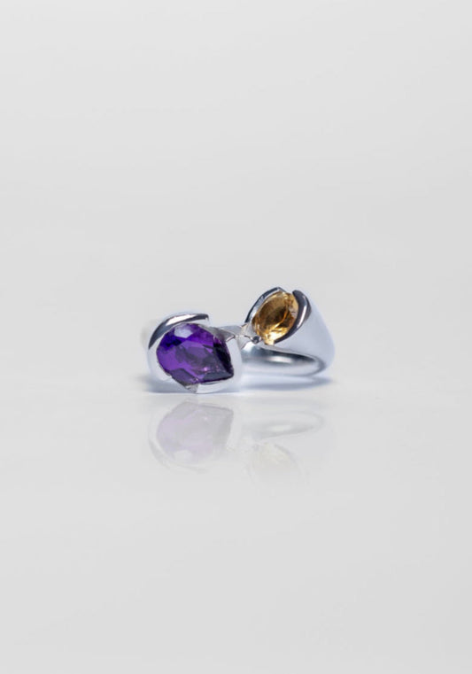 925 Sterling Silver Amethyst and Citrine Ring