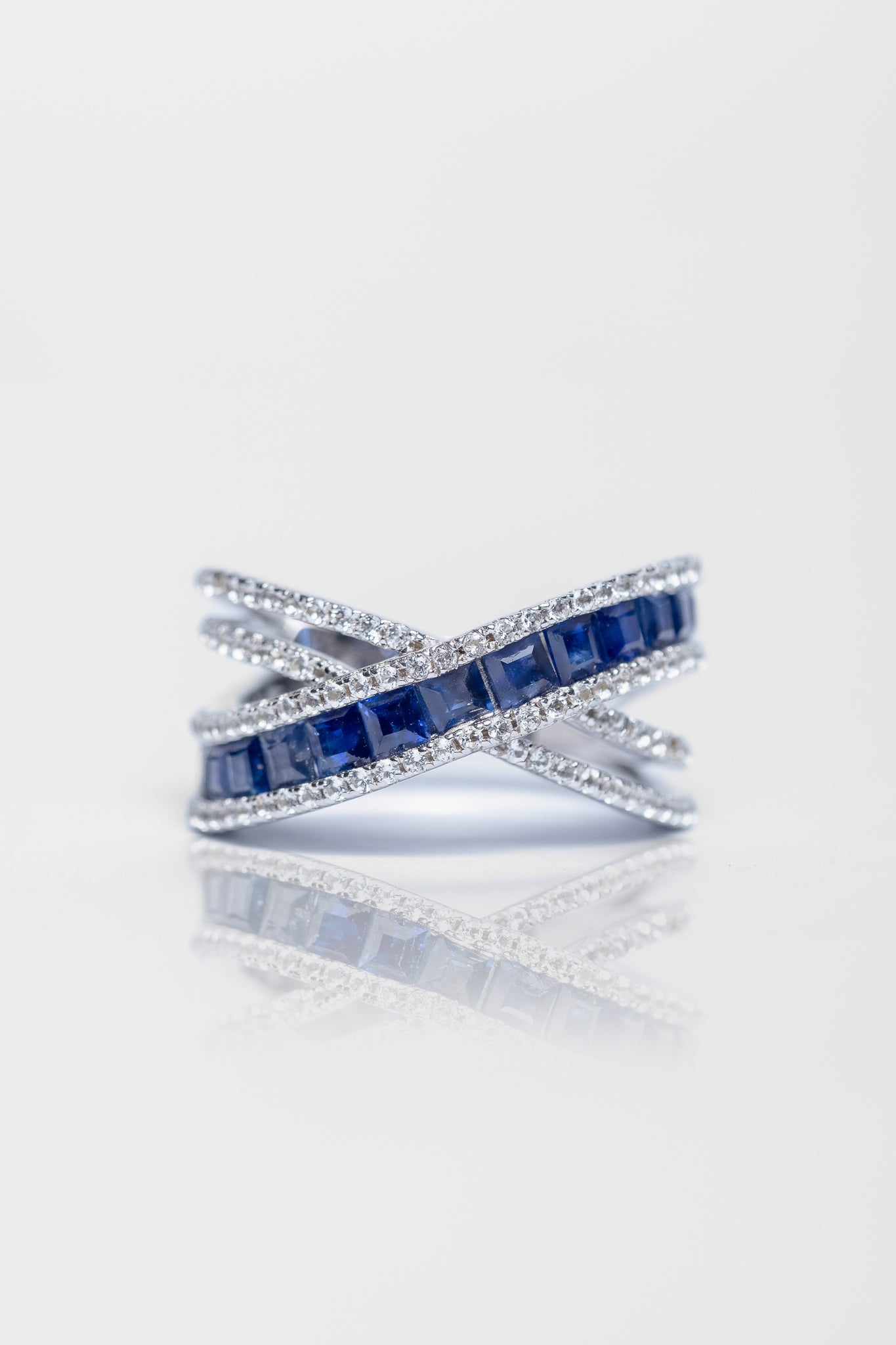 925 Sterling Silver Blue Sapphire and Zircon Ring