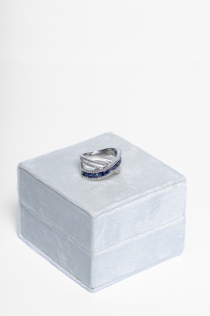 925 Sterling Silver Blue Sapphire and Zircon Ring