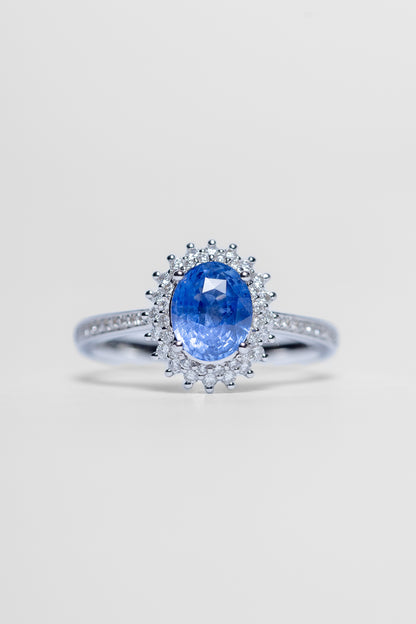 18k Blue Sapphire and Diamond Cluster Ring