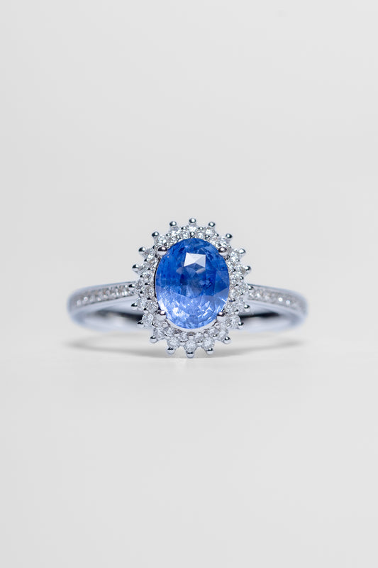 18k Blue Sapphire and Diamond Cluster Ring