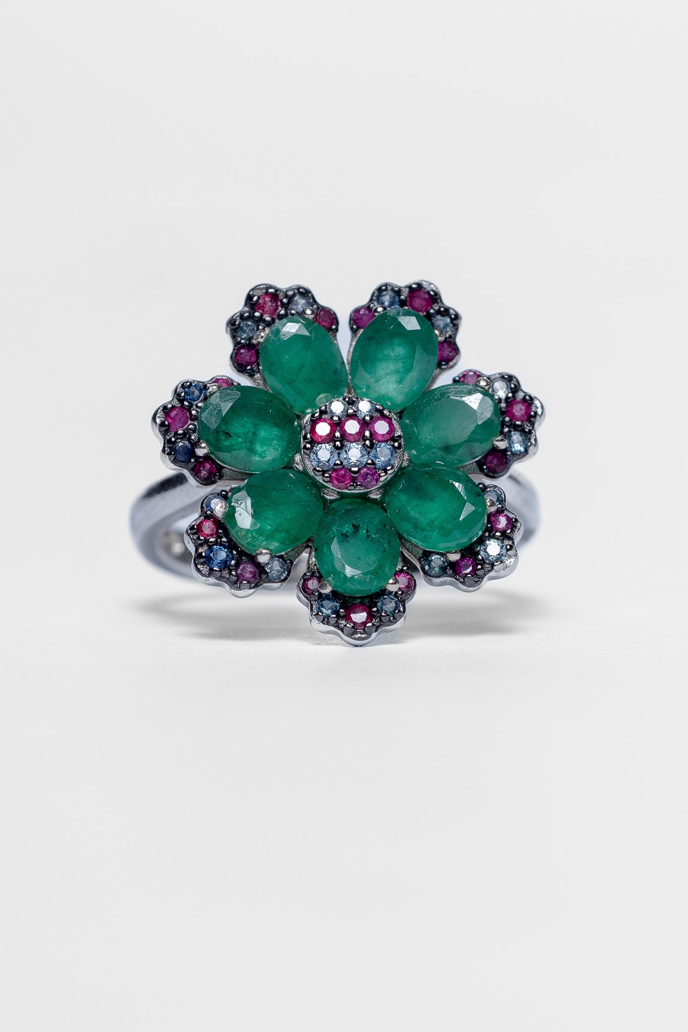 925 Sterling Silver Emerald and Ruby Ring