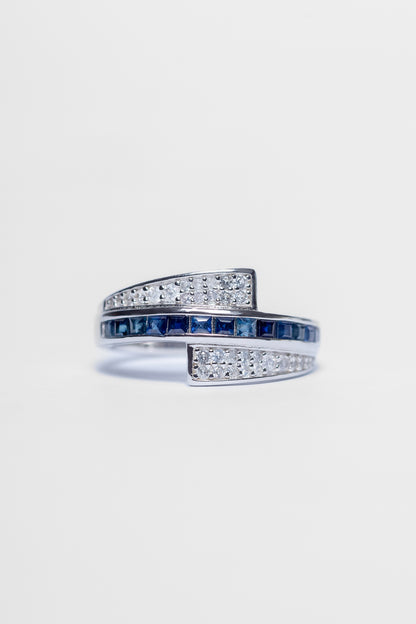 925 Sterling Silver Blue Sapphire and Zircon Ring