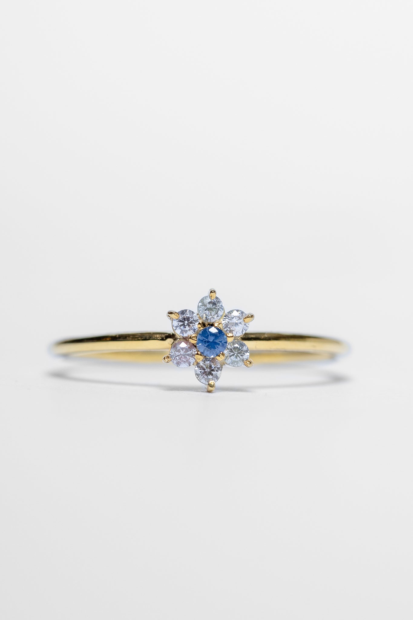 14K Flower Ring with Blue Sapphire and Zircon