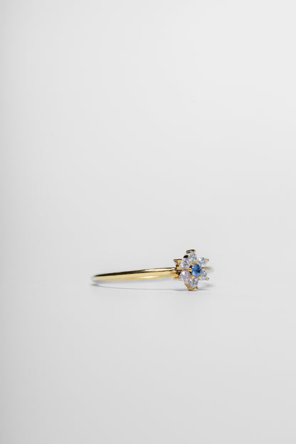 14K Flower Ring with Blue Sapphire and Zircon