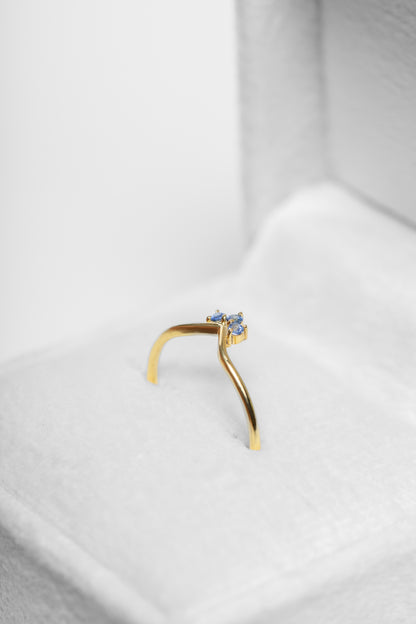 14K Blue Sapphire Wishbone Ring