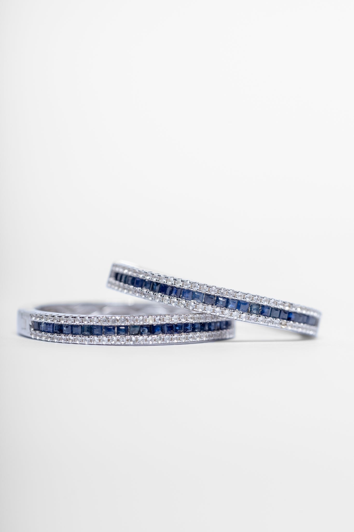 925 Sterling Silver Blue Sapphire and Zircon Huggie Earrings