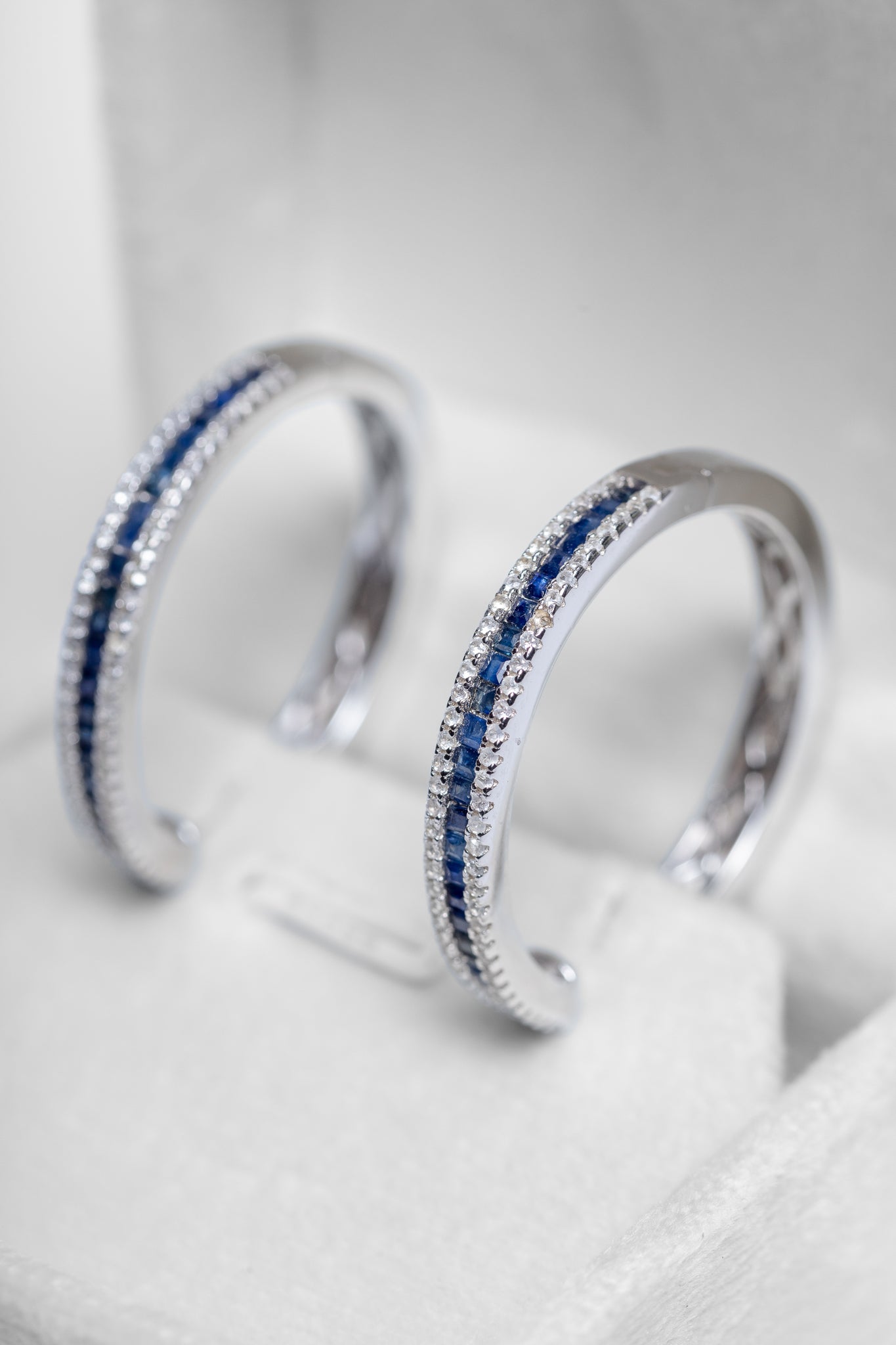 925 Sterling Silver Blue Sapphire and Zircon Huggie Earrings