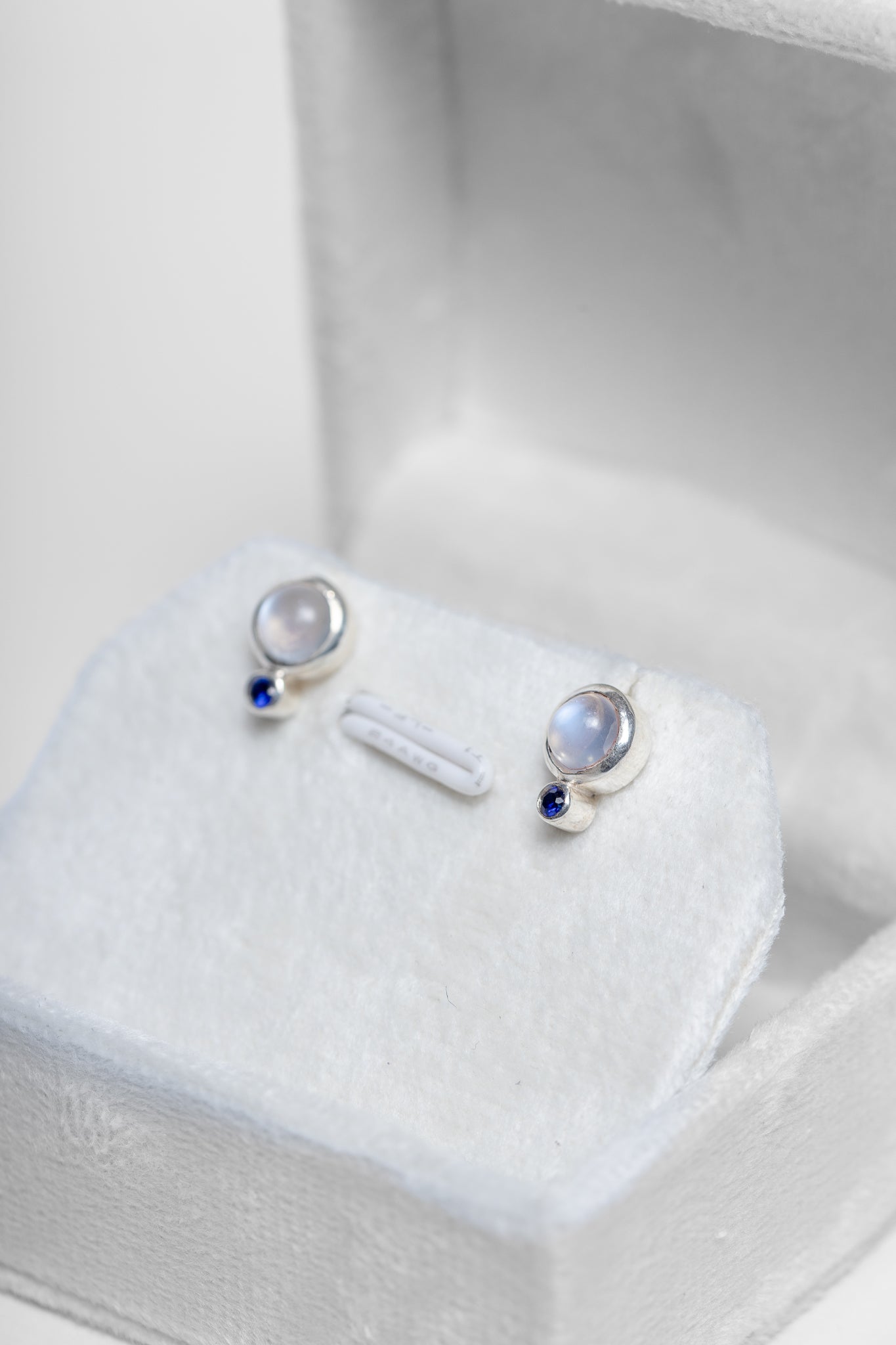 925 Sterling Silver Moonstone and Blue Sapphire Earrings