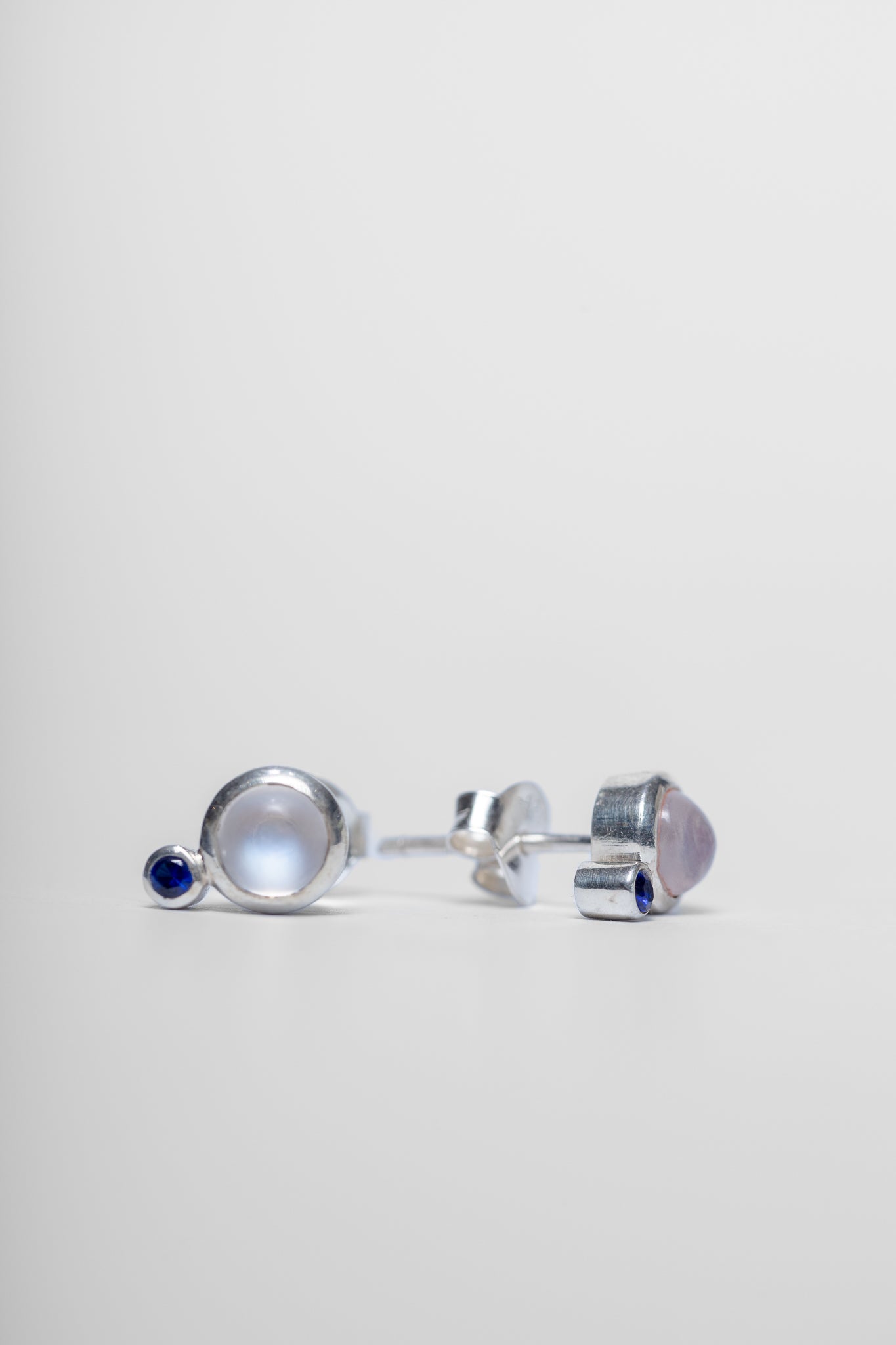 925 Sterling Silver Moonstone and Blue Sapphire Earrings