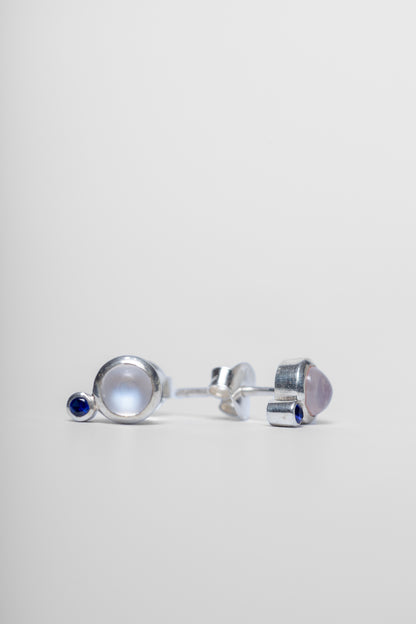 925 Sterling Silver Moonstone and Blue Sapphire Earrings