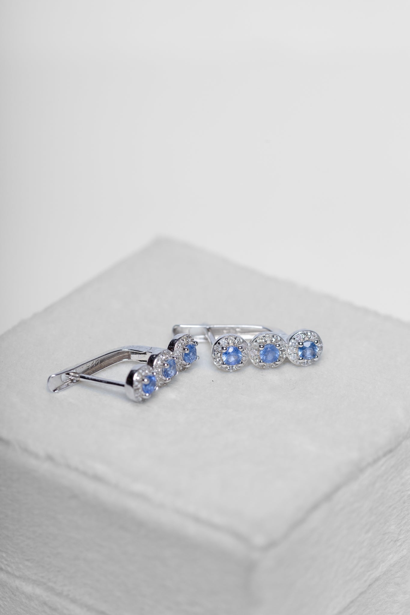 925 Sterling Silver Blue Sapphire and Zircon Earrings