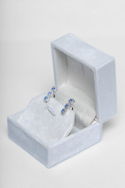 925 Sterling Silver Blue Sapphire and Zircon Earrings