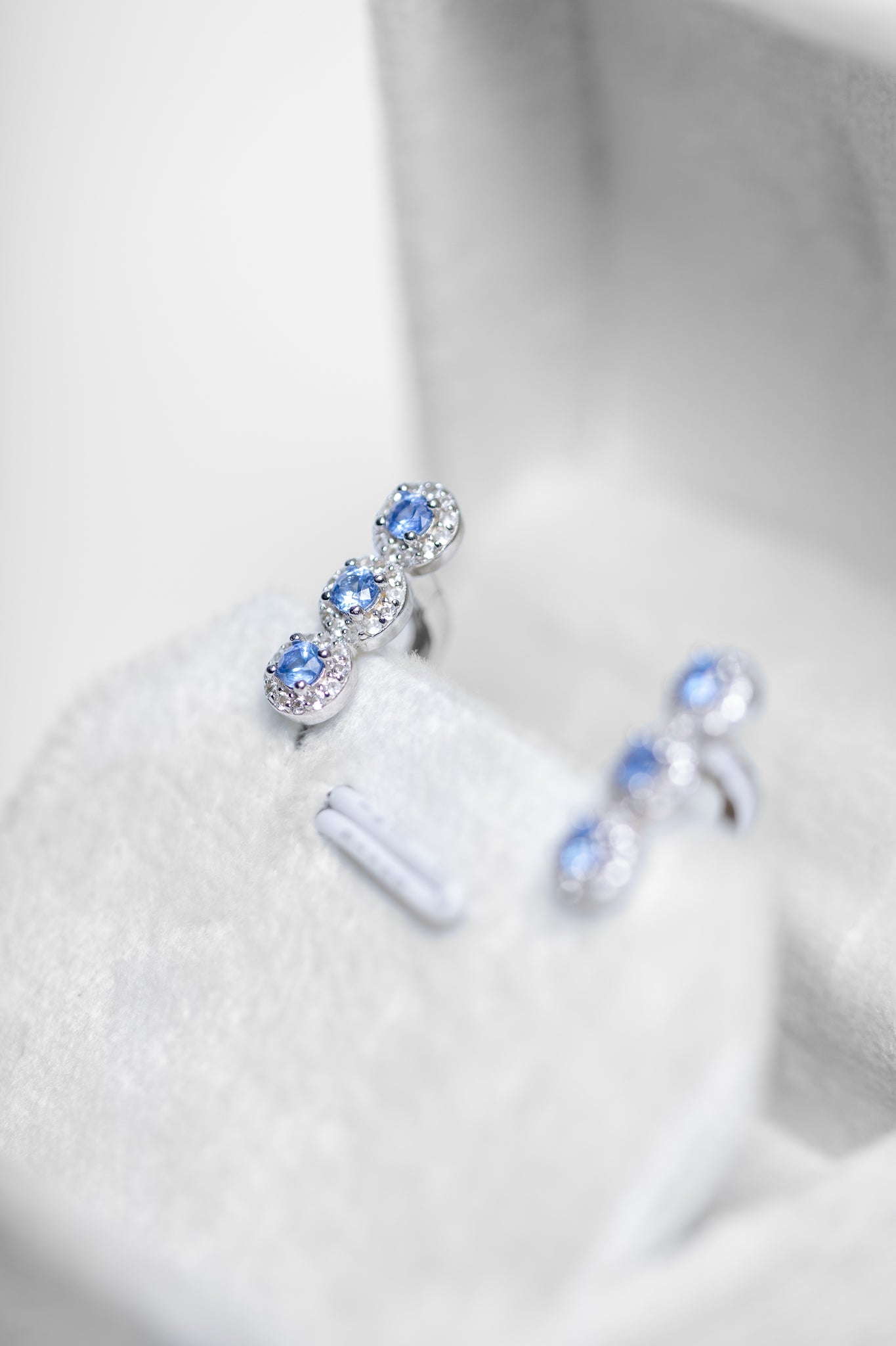 925 Sterling Silver Blue Sapphire and Zircon Earrings