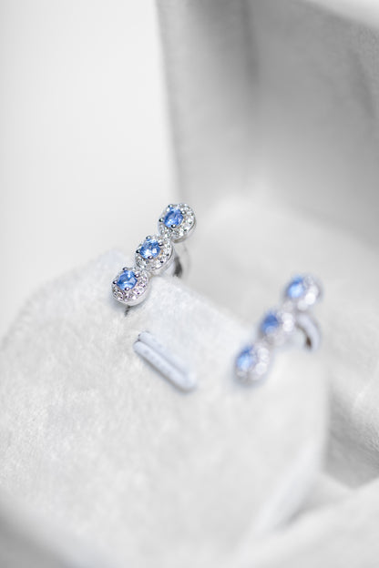 925 Sterling Silver Blue Sapphire and Zircon Earrings