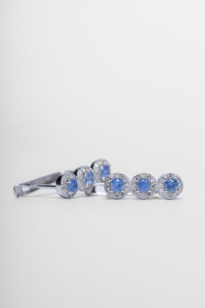 925 Sterling Silver Blue Sapphire and Zircon Earrings