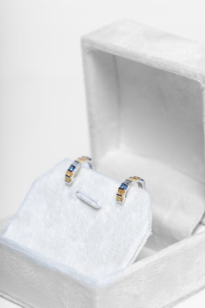 925 Sterling Silver Yellow and Blue Sapphire Earrings