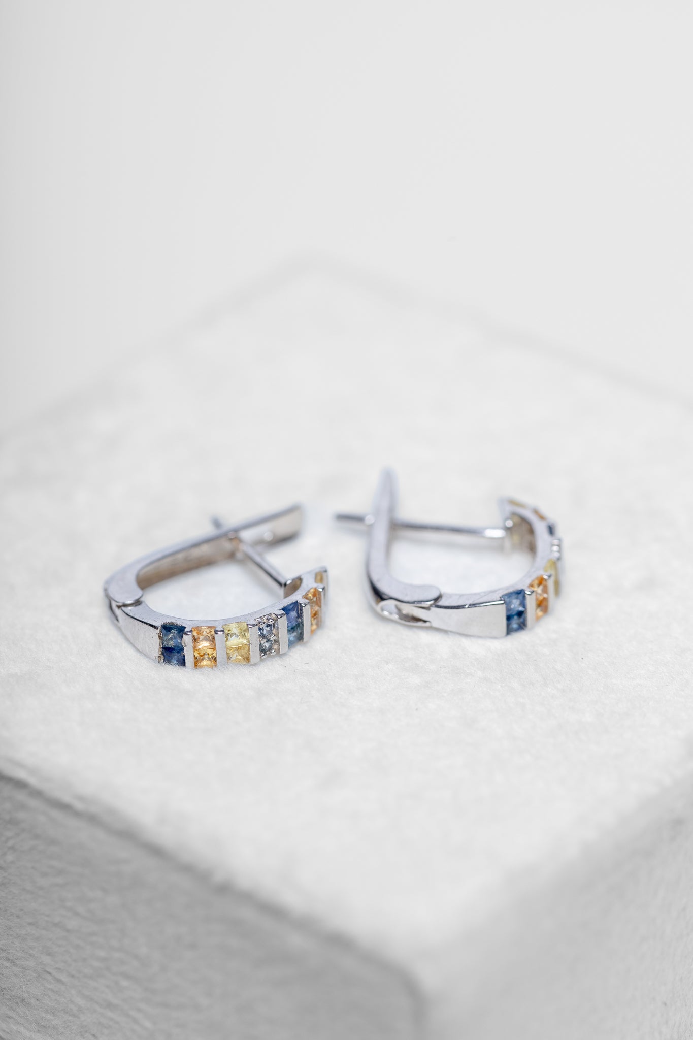 925 Sterling Silver Yellow and Blue Sapphire Earrings