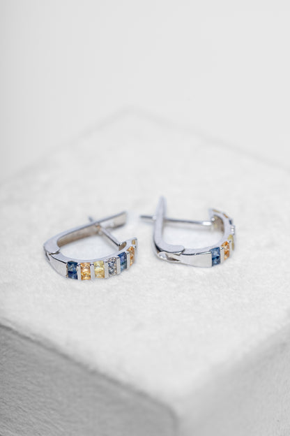 925 Sterling Silver Yellow and Blue Sapphire Earrings