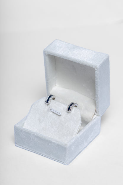 925 Sterling Silver Huggie Earrings with Blue Sapphire and Zircon