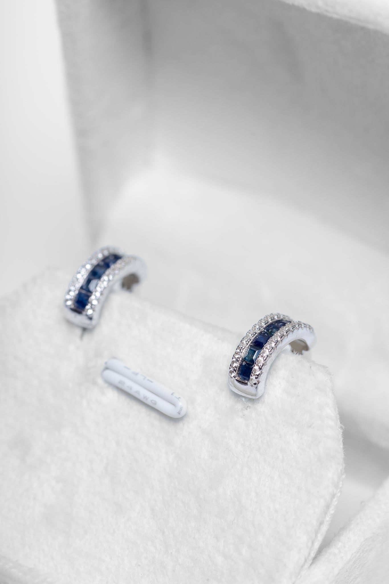 925 Sterling Silver Huggie Earrings with Blue Sapphire and Zircon