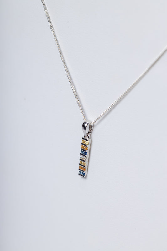 925 Sterling Silver Blue and Yellow Sapphire Pendant