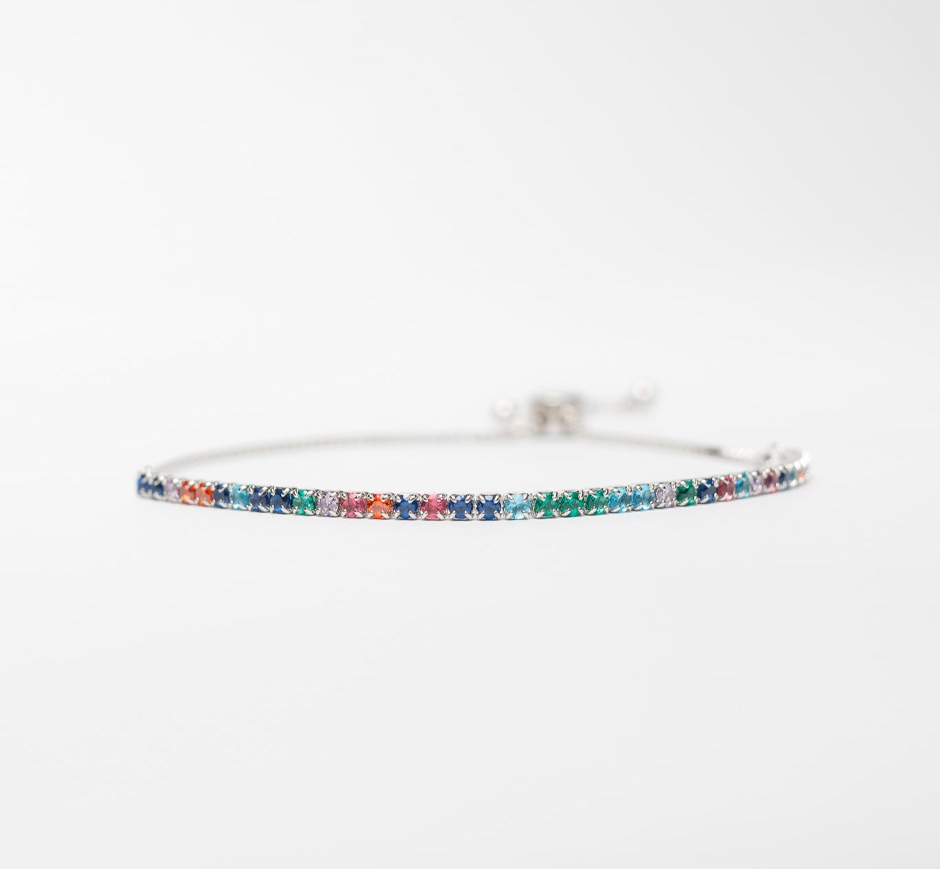 Sterling Silver Inlay Multi Color Zircon Bracelet (Adjustable 16-23cm)