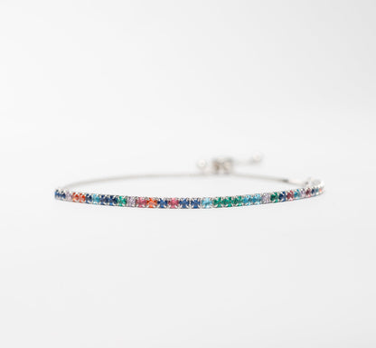 Sterling Silver Inlay Multi Color Zircon Bracelet (Adjustable 16-23cm)