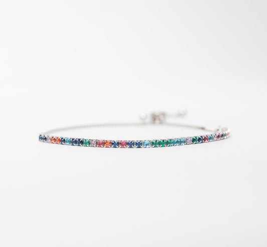 Sterling Silver Inlay Multi Color Zircon Bracelet (Adjustable 16-23cm)