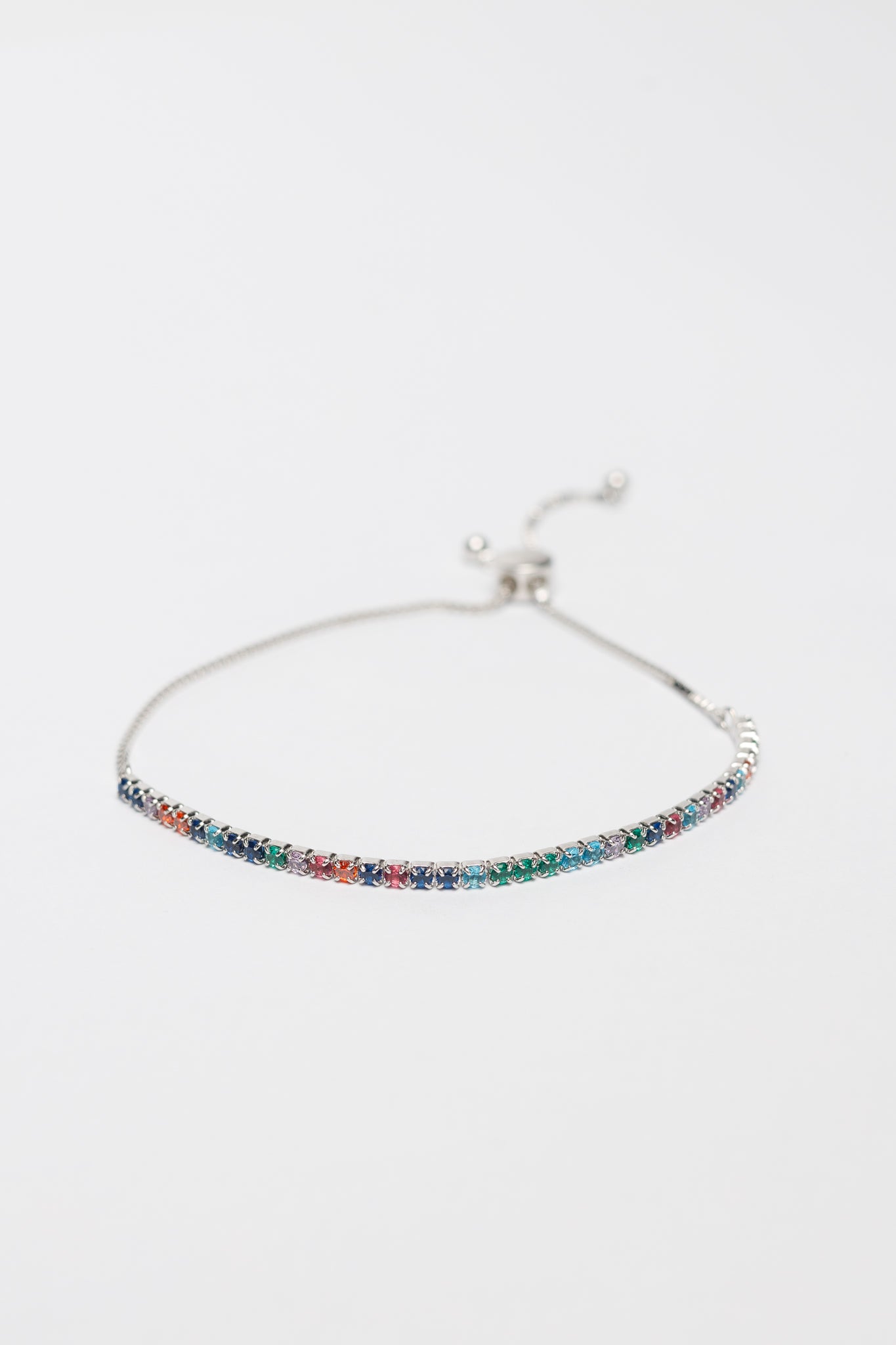 Sterling Silver Inlay Multi Color Zircon Bracelet (Adjustable 16-23cm)