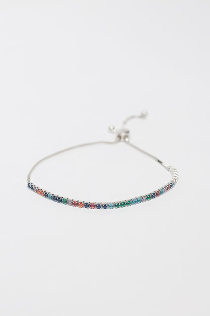 Sterling Silver Inlay Multi Color Zircon Bracelet (Adjustable 16-23cm)