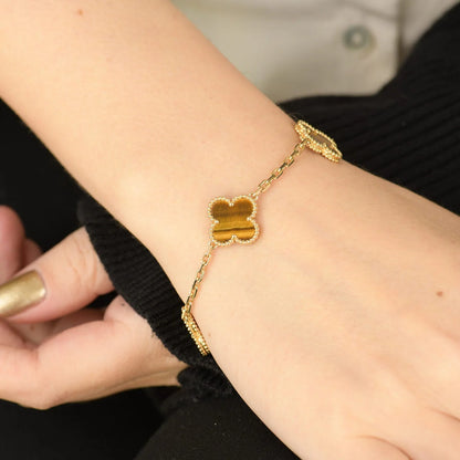 Clovers 5 Motifs Tiger Eye Bracelet