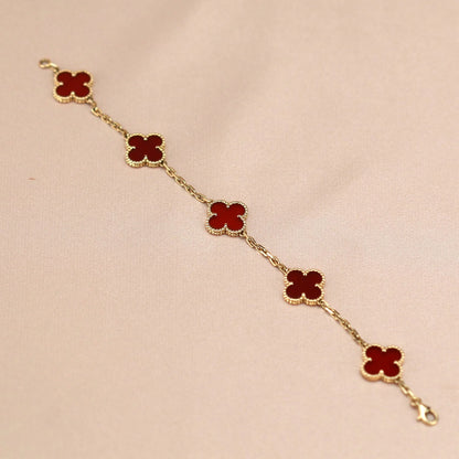 Clovers 5 Motifs Red Agate Bracelet