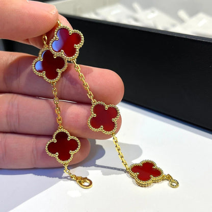 Clovers 5 Motifs Red Agate Bracelet