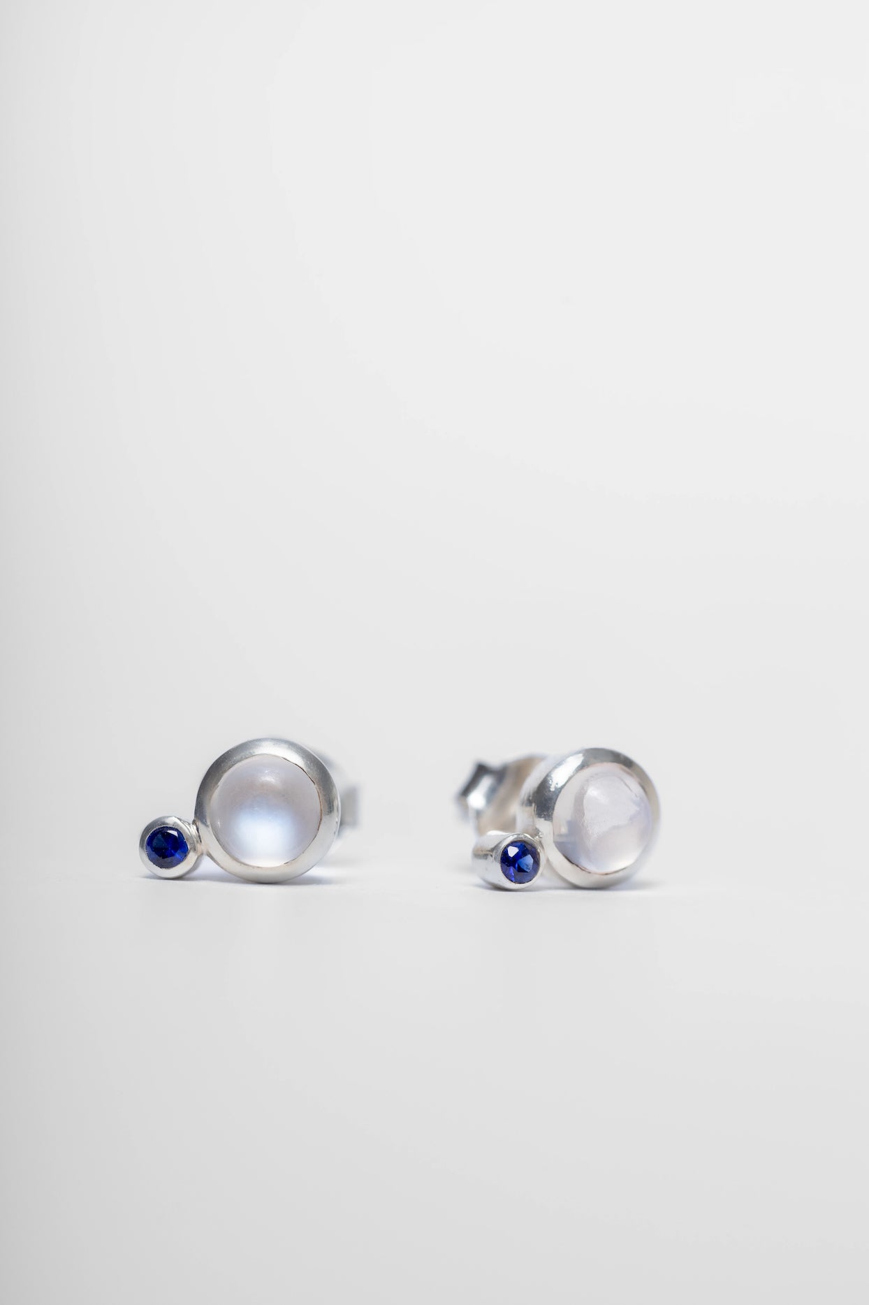 925 Sterling Silver Moonstone and Blue Sapphire Earrings