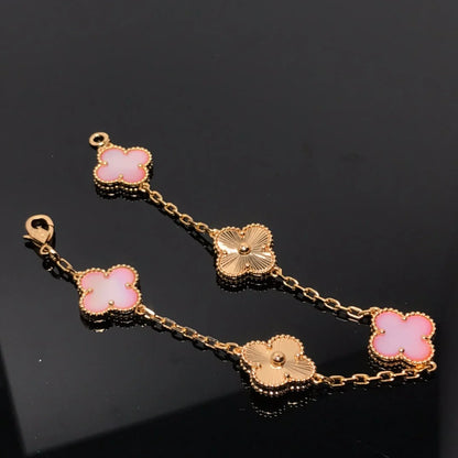 Clovers 5 Motifs Pink and Gold Bracelet